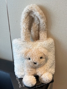 Sac fourre-tout mignon en faux mouton blanc avec décoration d'ours en peluche 3D
