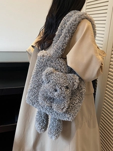 Sac fourre-tout en polaire grise avec motif ours 3D et jambes pendantes pour l'hiver