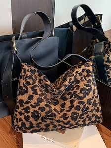 Sac à Épaule en Suédine Grande Capacité pour Femmes Vintage Imprimé Léopard Géométrique Sac Tote Hobo Bandoulière