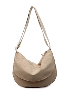 Large capacity nylon crescent shoulder bag in beige with adjustable strap for women