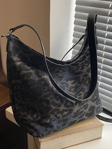 Leopard Print Canvas Tote Bag For Women Large Capacity Crossbody Bag Leather Strap Commuter Casual Hobo Shoulder Bag