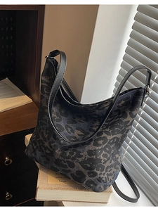 Large leopard print canvas tote bag with black PU shoulder strap for women