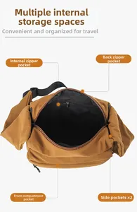 Detail view of large nylon crossbody bag with interior zip pocket and multiple storage sections