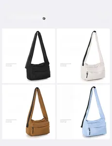 Selection of large capacity nylon crossbody bags in black, gray, brown, and blue colors