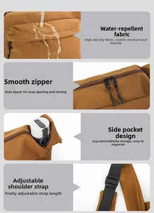 Macro detail of waterproof nylon fabric with smooth zippers and adjustable strap side pocket
