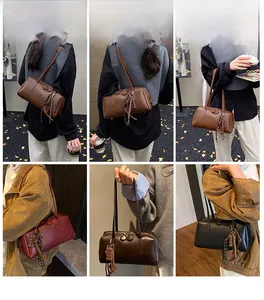 Detailed views of vintage oil wax hobo bags in black, brown, coffee, and dark red colors