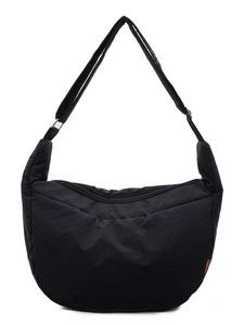 Large black puffer crescent crossbody canvas bag with adjustable strap for women