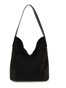 Chic black leopard print tote bag with smooth leather trim and large capacity