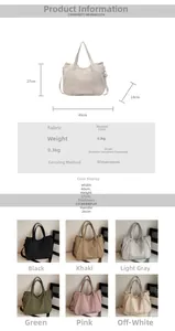 Tabella taglie dettagliata per borsa tote grande con opzioni di colore e specifiche tecniche
