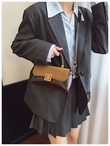 Detailansicht der Retro-Tasche aus Wildleder und Leder mit goldenem S-Verschluss
