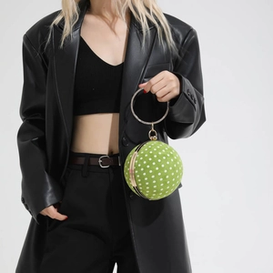 Fashion green polka dot ball bag with rhinestone handle for women's stylish shoulder wear