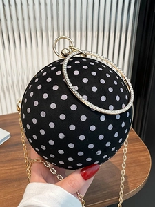 Vintage Polka Dot Ball Shaped Evening Bag For Women Fashion Rhinestone Ring Handle Metal Chain Crossbody Handbag Party Clutch