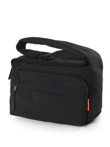 Large black nylon crossbody sports bag with wide strap and front zipper pocket