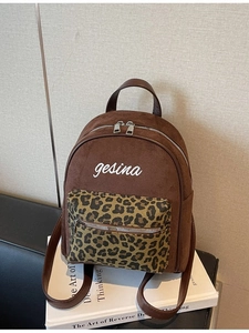 Vintage Brauner Leopard-Rucksack mit gesina Stickerei auf mattem Leder-Finish