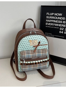 Mini color-block backpack with bow and star print for women's stylish daily use