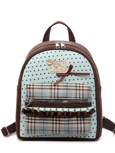 Cute school backpack for girls with ribbon bow and star pattern in vintage chocolate brown