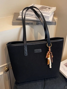 Women Large Capacity PU Leather Tote Bag Wood Beads Charm Leopard Pattern Minimalist Shoulder Bag Zipper Closure Handbag