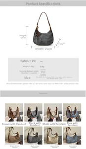 Detailed size chart and multi-color display of PU leather dumpling shoulder bags