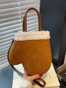 Creative Mitten Shaped Shoulder Bag For Women Faux Fur Trim PU Leather Handbag Crossbody Bag Autumn Winter Fashion Bag Gift