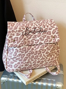 Retro Leopard Print Canvas Backpack For Women Large Capacity Preppy Style Backpack With Letter Embroidery Daily School Travel Bag