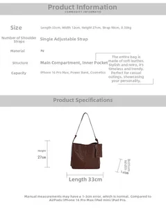 Detailed size chart for matte bucket bag showing dimensions L33cm x W12cm x H27cm