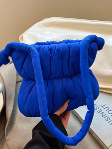 Trendy Nylon Quilted Cloud Bag Women Niche Design Pleated Puffer Shoulder Crossbody Bag Knot Strap Casual Commuter Pouch