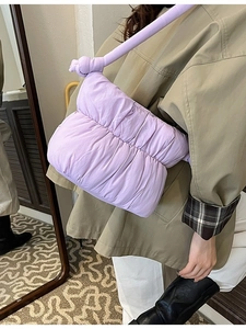Lavender quilted cloud shoulder bag with knot strap detail for casual daily styling