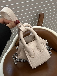 Niche Fashion Women Mini Bucket Bag Litchi Texture PU Leather Single Shoulder Crossbody Bag With Metal Chain Strap Niche Style Bag