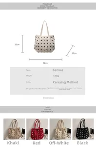 Detailed sizing chart and specifications for the large capacity canvas tote bag