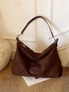 Vintage Large Capacity Suede Hobo Bag For Women Minimalist PU Underarm Bag Retro Slouchy Shoulder Bag Casual Handbag