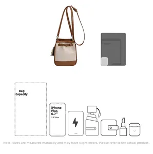 Detail showing the internal storage capacity for phone, wallet and cosmetics in the bag