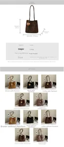 Detailed chart showing size 33x30x12cm and color variants of large vintage tote bag