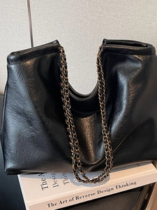 Large Capacity PU Leather Tote Bag For Women Retro Chain Shoulder Bag Commuting Versatile Underarm Bag Shopping Hobo Bag