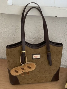 Vintage Large Capacity Tote Bag For Women Bread Cat Pattern Printed Shoulder Bag Commuter PU Leather Handbag With Baguette Charm