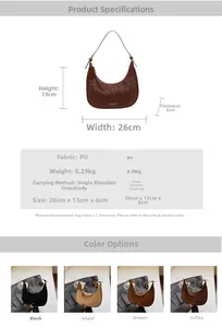 Detailed chart showing leopard print hobo bag dimensions 26x13x6cm and PU leather specs