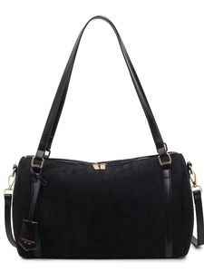 Borsa Boston retrò nera opaca con finiture dorate e tracolla regolabile elegante