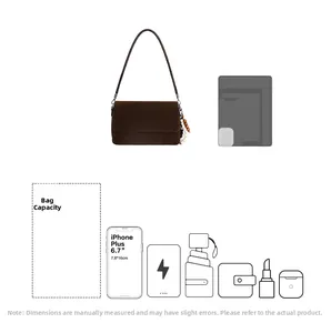 Detail showing high capacity of retro matte baguette bag for essentials and phone