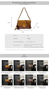 Detailed size chart and multi-color options for the retro PU leather chain crossbody bag