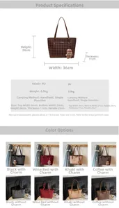 Detail view of plaid tote bag with dimensions 36x24x11cm and detachable bear charm