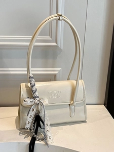 Vintage PU Leather Shoulder Bag For Women Large Capacity Underarm Bag With Bow Artificial Pearl Pendant Magnetic Buckle Fashion Tote
