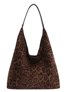 Large capacity leopard print tote bag with dark leather handles for daily commute