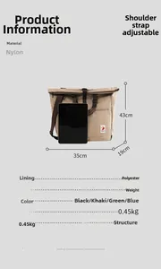 Detailansicht der großen khakifarbenen Yoga-Tasche aus Nylon mit Tablet zum Größenvergleich