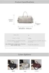 Guide des dimensions détaillées et options de couleurs pour le grand sac de voyage en PU