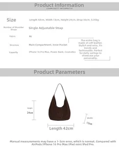 Detailed view of the leopard print hobo bag with size 42x13x24cm and PU leather texture