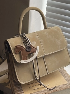 Women Retro PU Leather Small Square Crossbody Bag Vintage Contrast Stitching Handbag With Horse Charm Shoulder Bag
