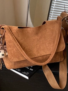 Retro Suede Texture PU Leather Crossbody Bag For Women Large Capacity Tote Shoulder Bag Commuter Fashion Chic Shopping Bag