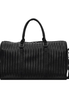 Sac de voyage noir en similicuir tressé avec double poignée et grande capacité de rangement