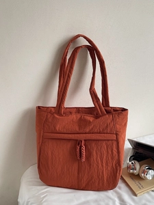 Große Kapazität Nylon Puffer Einkaufstasche Für Damen Lässige Weiche Schultertasche Mit Fronttasche Und Kordelzug