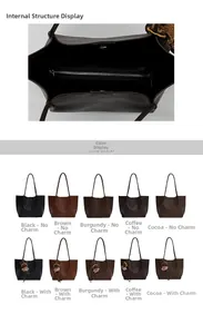 Detail view of large tote bag interior zipper pocket and various color options available