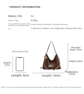 Size guide for leopard print large tote bag showing 34x11x28cm dimensions and PU material